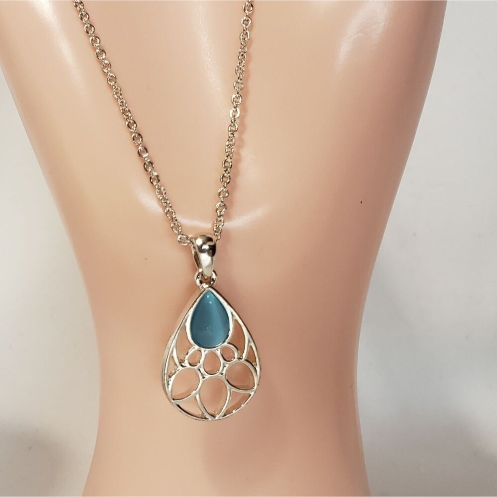 Silver Teardrop necklace, Blue opal moonstone